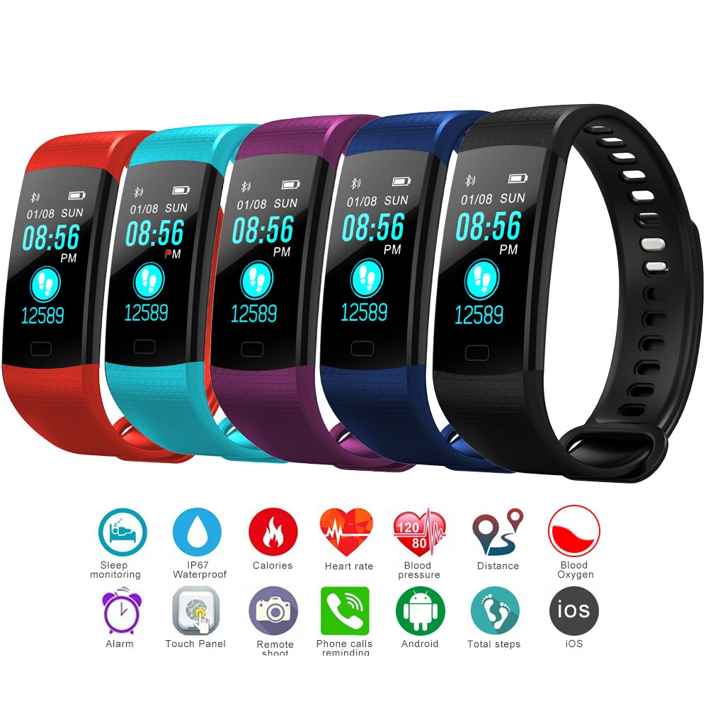 Y5 slimme polsbandjes, hartslagmeter, bloeddrukmeter, fitnesstracker, slimme armband, waterdichte smartwatch, stappenteller