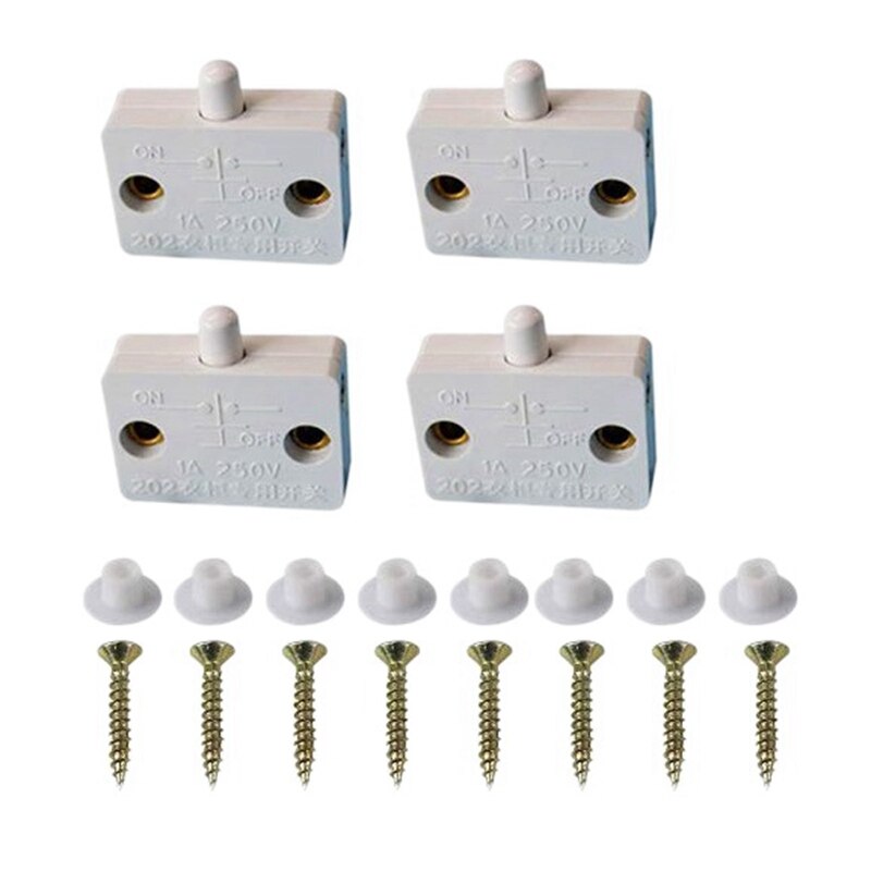4 Pcs Cabinet Door Switch Cabinet Lamp Switch Drawers Open on Close Door Applicable to 12V 24V 110V: white