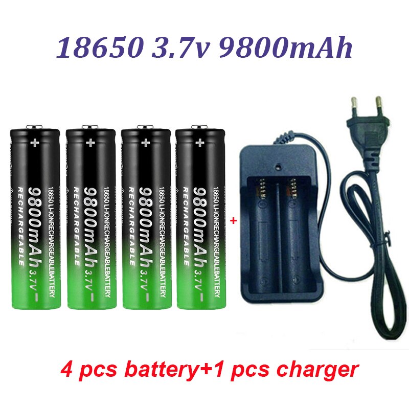 100% Snelle Opladen 18650 Batterij 9800Mah 3.7V 18650B Li-Ion Zaklamp Batterijen + Oplader