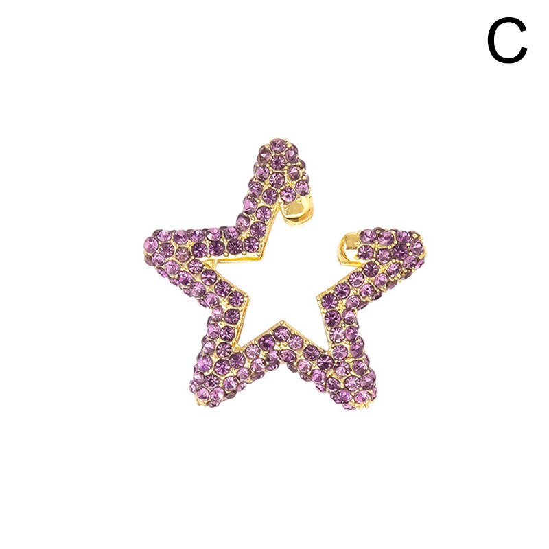 Pendientes de estrella de arcoíris para mujer, aretes coloridos de varios aros con diamantes de imitación, aretes de Clip, joyería de boda: C