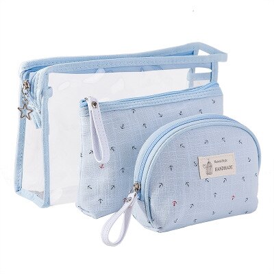 Hmunii dames s 3- delige make-up reistasset in verschillende maten, opbergtas, handvat, toilettas, multifunctionele reisaccessoires: Hemelsblauw