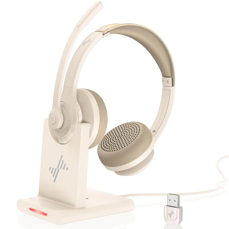 JIAMQISHI Wireless Headset with Mic for Work Bluetooth V5.2 Headphones with AI Noise Cancelling Mic USB Dongle for Laptop,PC: Red