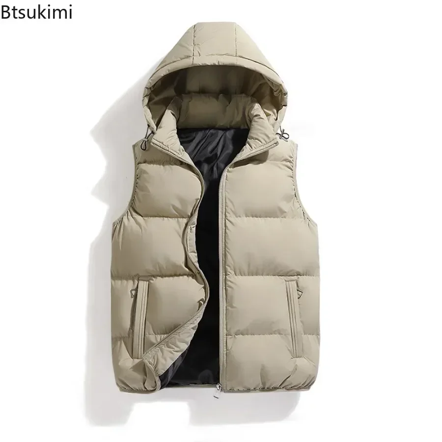Heren Puffer Jack Mouwloze Katoenen Gewatteerde Jassen Houden Warme Capuchon Jas Dikker Herfst Winter Heren Jassen Afneembare Capuchon
