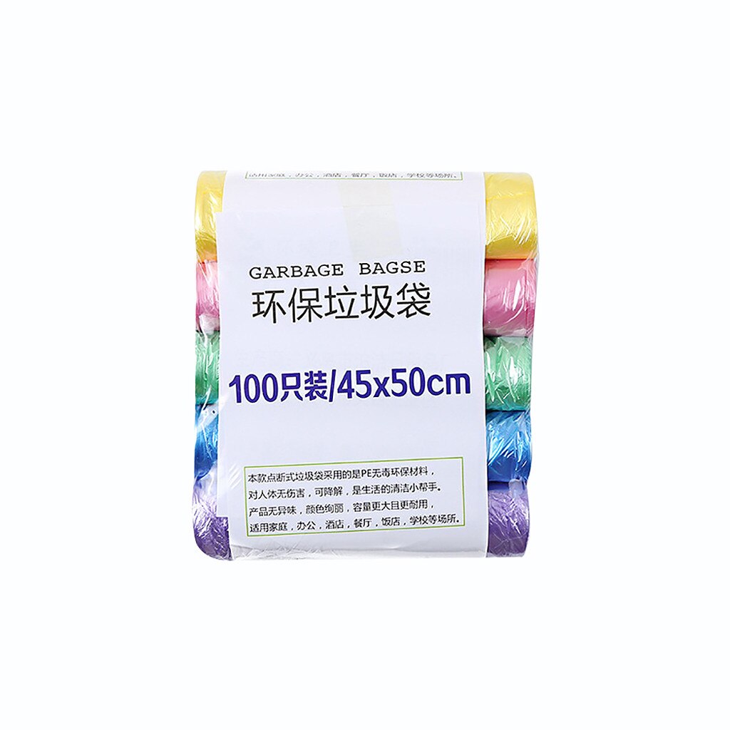 5 Rolls 100PC Trash Bags Garbage Bag Durable Disposable Plastic Household Kitchen Trash Bags мешки для мусора@30: Multicolor