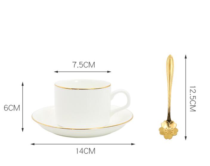 Tekoppuppsättning europeisk guldkant kaffekoppuppsättning keramisk kopp hushållseftermiddagsteuppsättningsredskap med bricka: 2