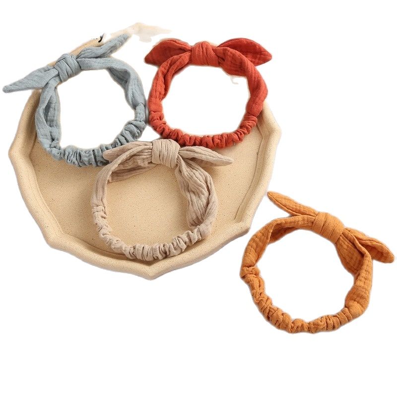 Cintas elásticas para el pelo para bebé, diadema de lino y algodón para niña, accesorios para el cabello con nudo, turbante con orejas de conejo para niño pequeño, lazos de Playa suaves