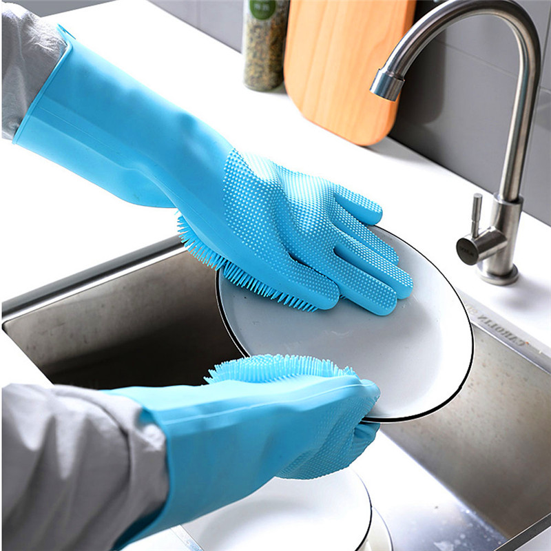2 Paia Guanti Da Cucina Lunghi Riutilizzabili - PVC Foderati Cotone, Senza Lattice, Taglia M