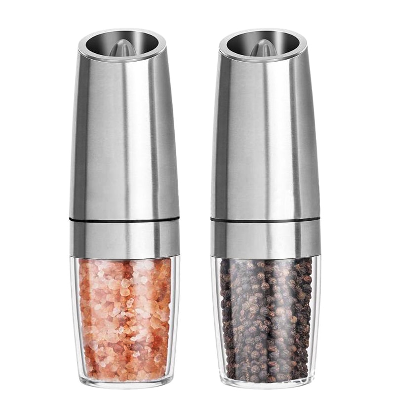 Fypo elektryczny młynek robić pieprzu solnego automatyczna solniczka ze stali nierdzewnej młynek robić pieprzu z regulowaną grubością narzędzie robić grillowania: stal nierdzewna 2
