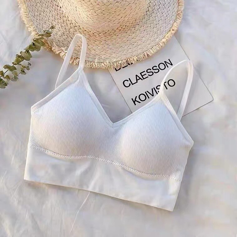 Cross sling big U-shaped back wrapped chest bra no steel ring girl with chest cushion bottoming backless underwear girl: white