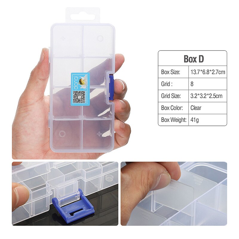 DONQL Lure Box for Fishing Baits Hooks Transparent Plastic Storage Box Carp Fishing Tackle Accessories Compartment Box: BOX D