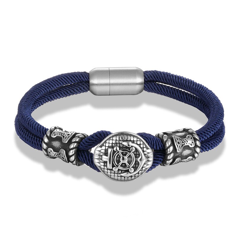 Mkendn seemannsanker-ruderseilarmband für damen und herren, edelstahl-magnetverschluss, marine-stil, hoffnungsschmuck, überlebensschmuck, pulseras: Dunkelblau / 19cm