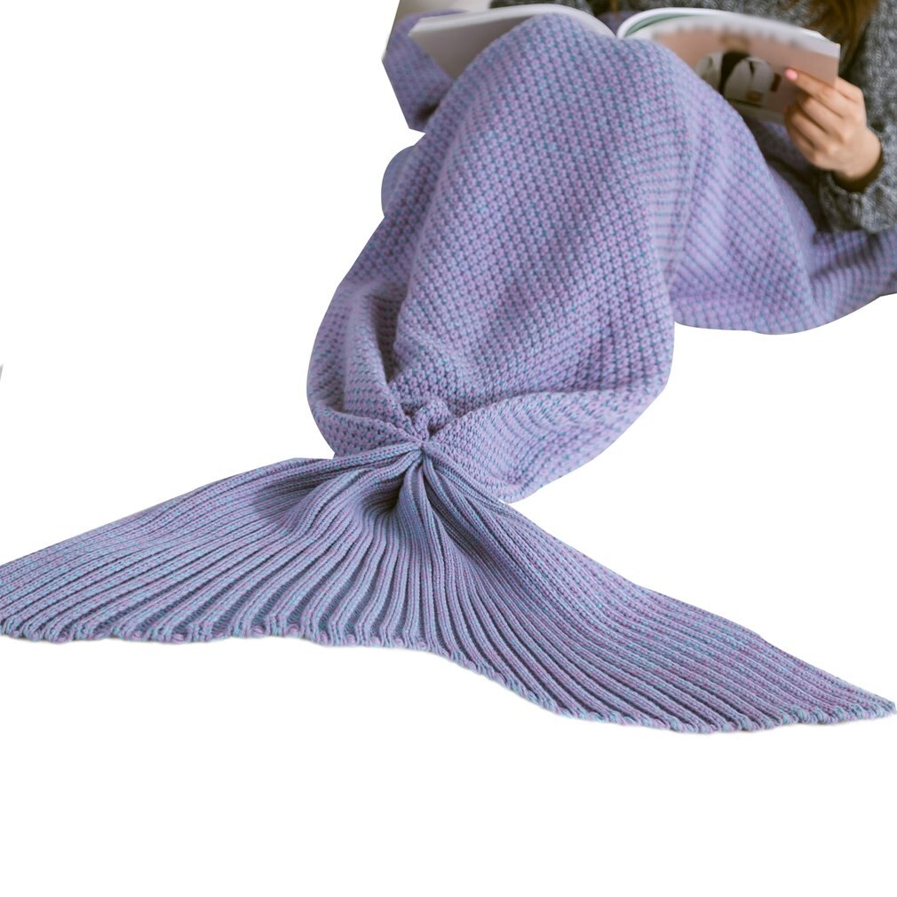 5 Kleuren Mermaid Tail Deken Lady Soft Handgemaakte Slaapzak Modieuze Gebreide Deken Fishtail Slapen Spreien: Paars / 50x90cm
