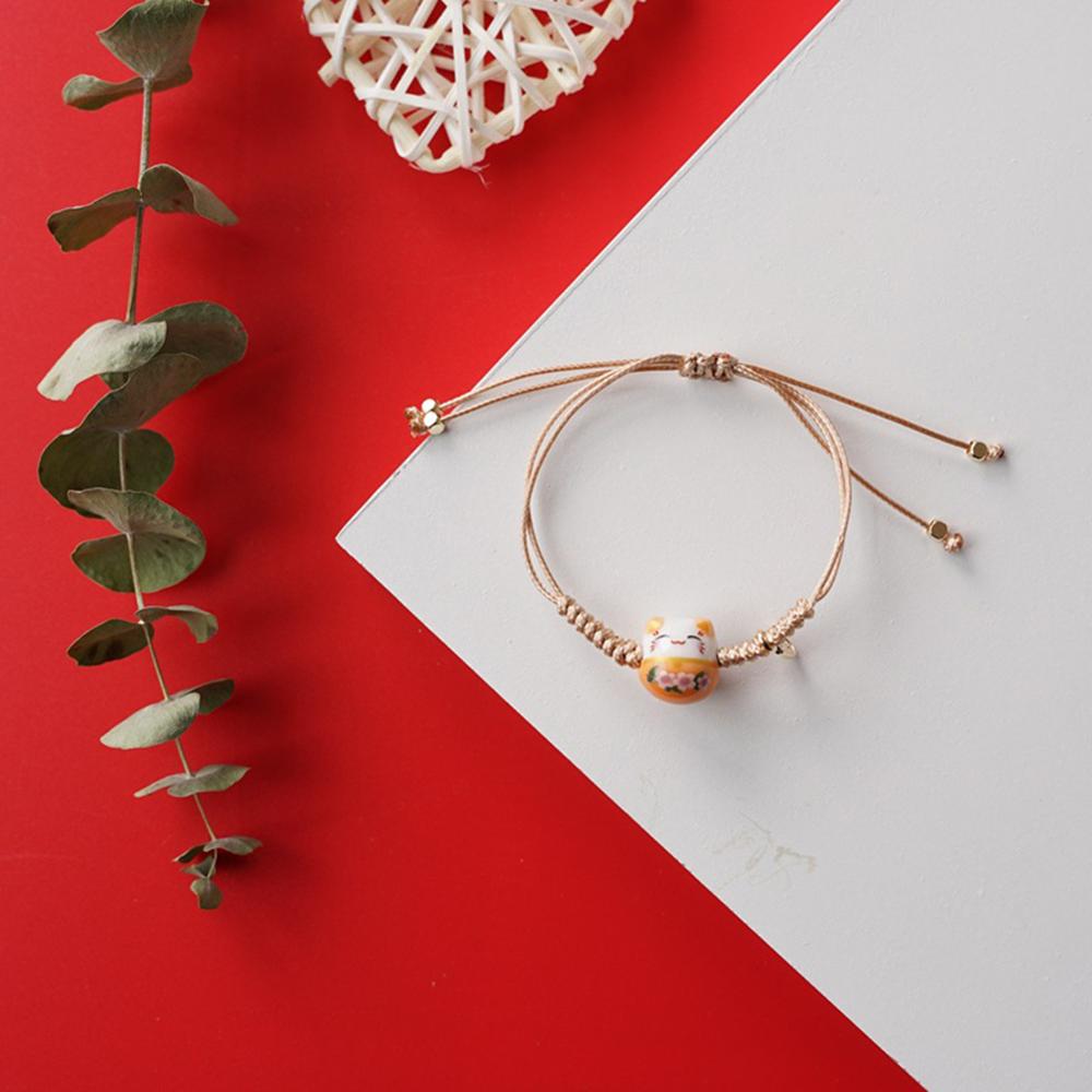 Handgemaakte String Kleurrijke Touw Lucky Cat Verstelbare Armband Voor Vrouwen Meisjes Verjaardag Zoete Kwastje Mode Armbanden Femme: Orange
