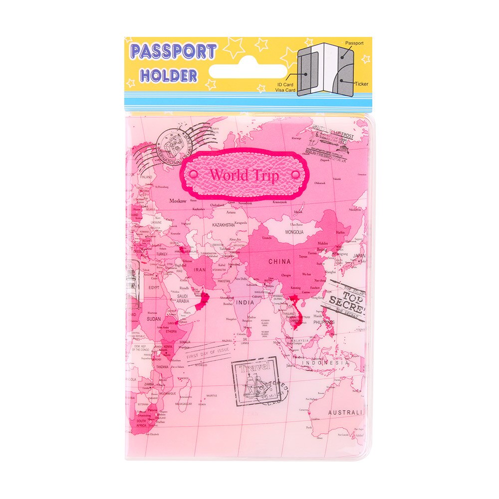 1pc verdenskart reise pass cover pvc case merke pass holder dokumenter mappe bag billett dokument visittkortholdere: Rosa