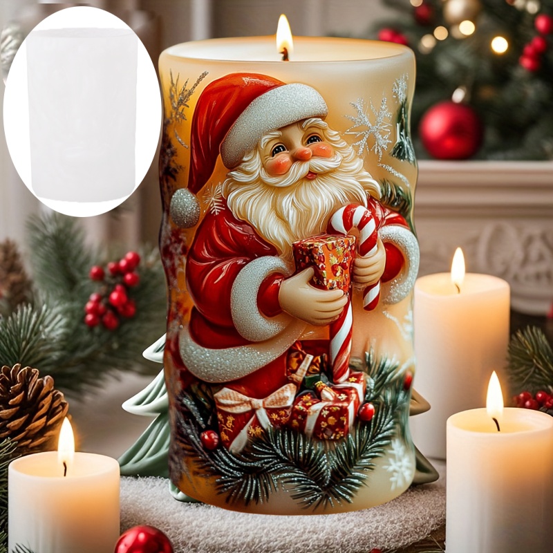 Stampo in silicone per candela cilindrica in rilievo di Babbo Natale, zucchero a bastone, stampi in gesso in resina cilindrica in rilievo di Babbo Natale, regalo di Natale