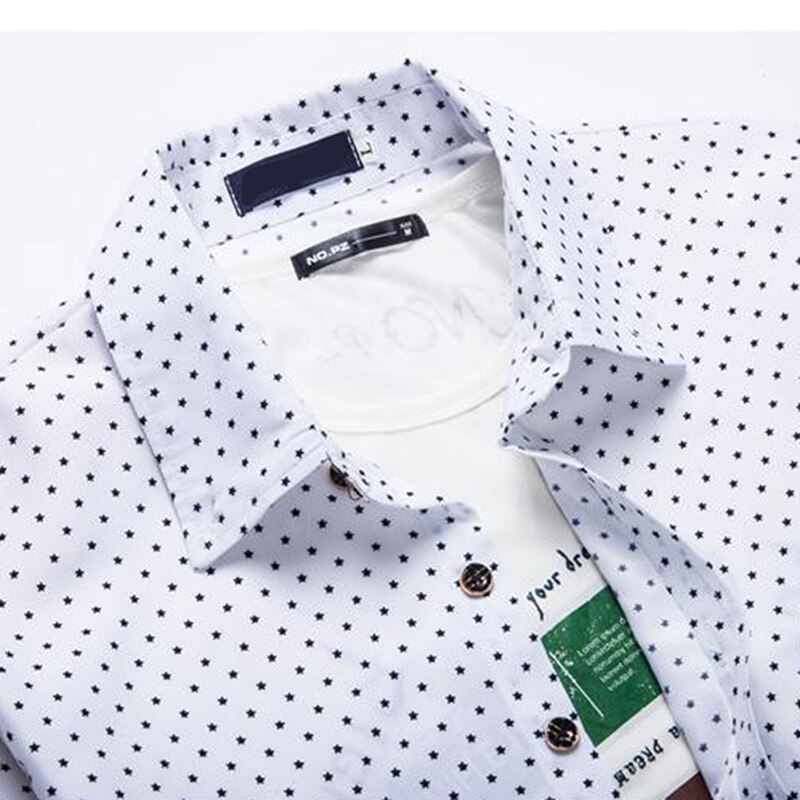 Print Casual Men Long Sleeve Shirt Stitching Pocket Fabric Soft Comfortable Men Dress Slim Fit Style