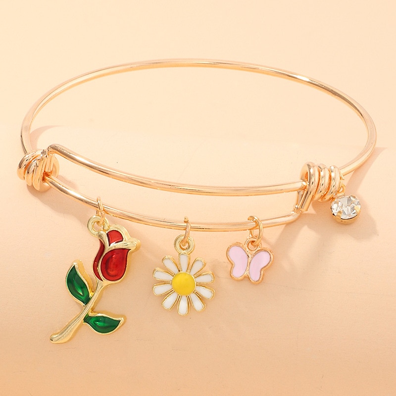 Boho Multicolour Emaille Bloem Bee Vlinder Cirkel Armbanden & Armband Voor Vrouwen Meisjes Korea Leuke Goud Kleur Verstelbare Bangles: 2