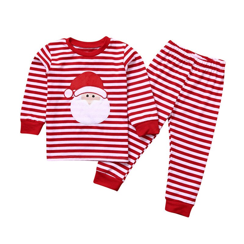 Pijamas de Navidad para niñas pequeñas, conjunto de servicio para el hogar, Tops y pantalones a rayas de Papá Noel, ropa de dormir, trajes #3O15