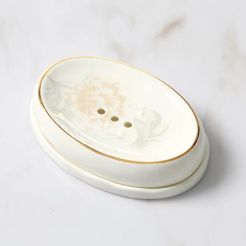 European Pastoral Bone China Soap Box Ceramic Bathroom Toilet White Porcelain Soap Draining Dish Home Light Luxury Soap Tray: G