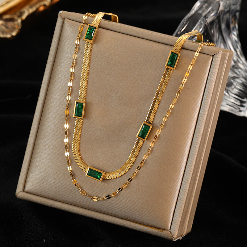 EILIECK 316L collar de circón de Color dorado de acero inoxidable para mujer gargantilla de cadena de estilo Simple collares de boda de joyería: Rodio plateado