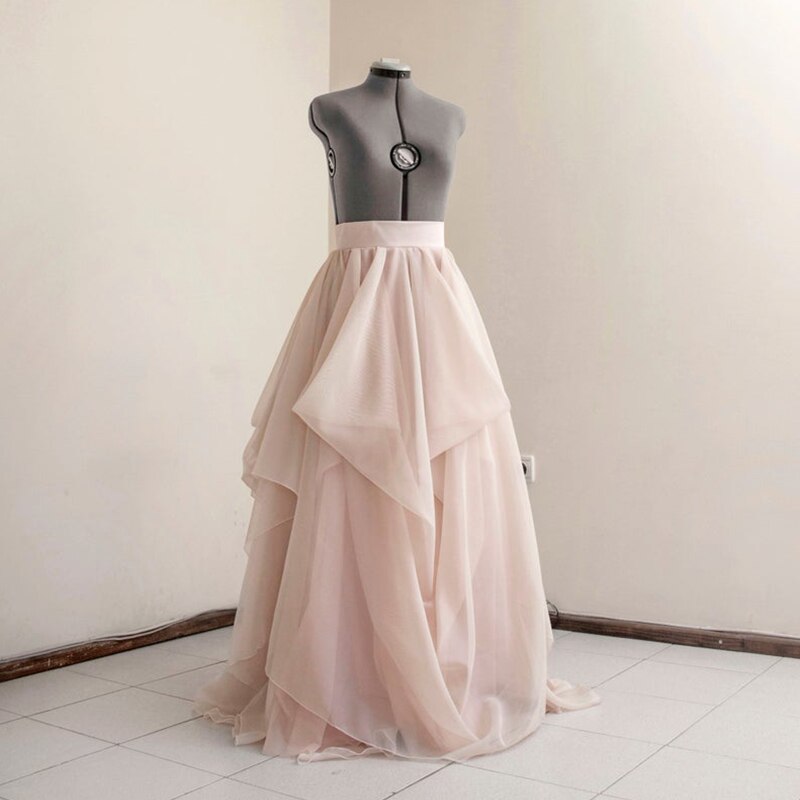 Jupe de mariage longue plissée, drapée et séparée, couleur chair, Blush, tenue de cérémonie faite à la main,