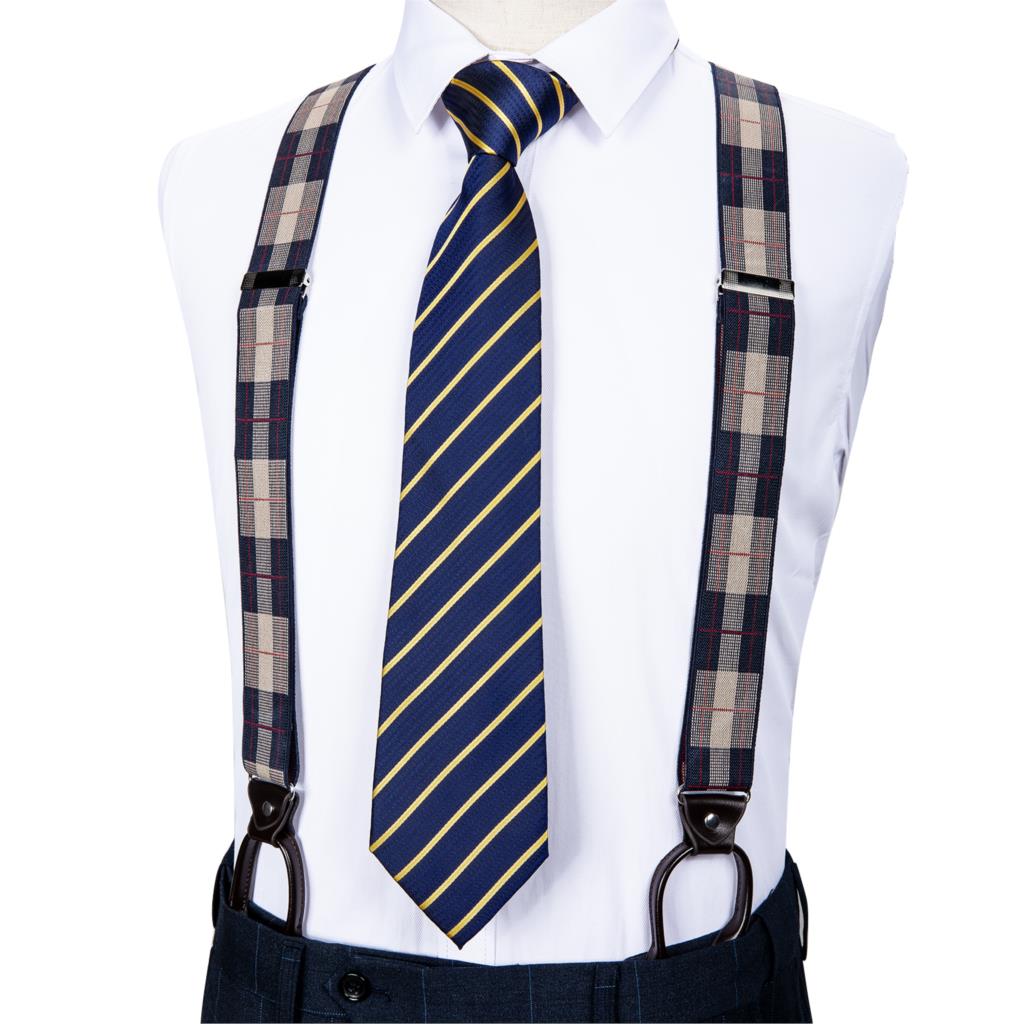 DiBanGu Adulto In Pelle di Metallo Solido Marrone Nuovo Mens Bretella 6 Bottoni Brace Elastico Bretella Regolabile Tirantes Per Gli Uomini BD-506: BJ517-7029