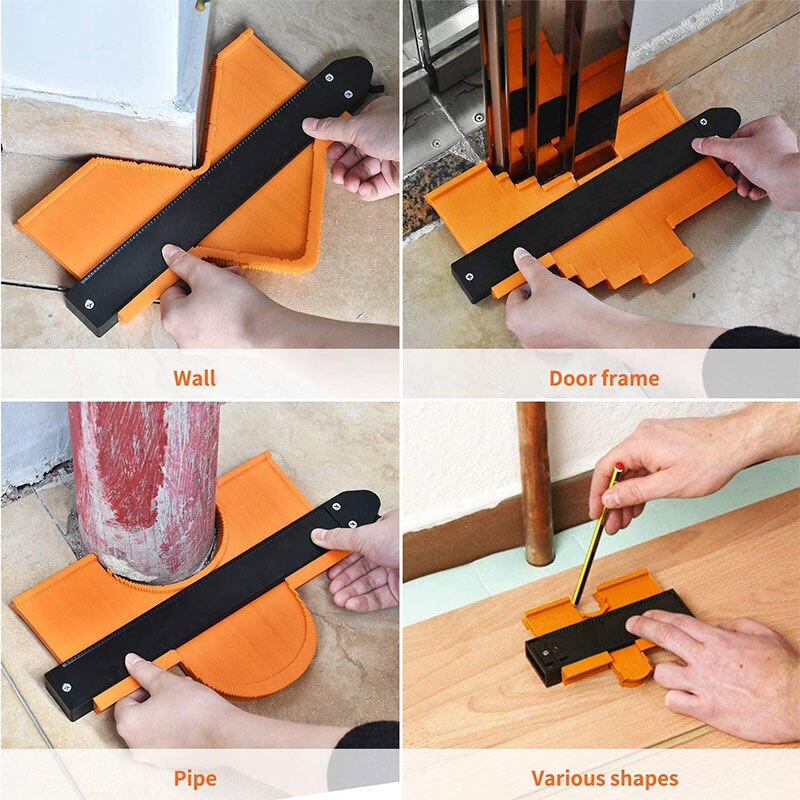 2 Pieces of Total Outline Measurement Plastic Ruler, Engraver with Lock, Engraver Tool, One 10 Inch, One 5 Inch, Orange