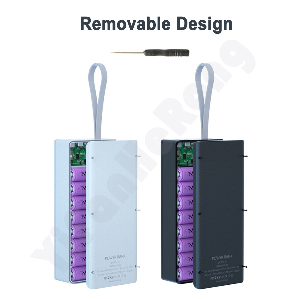 16*18650 Battery Charger Box Shell Diy Power Bank Case Dual Usb Quick Draadloos Opladen Voor Powerbank Case Zonder batterij