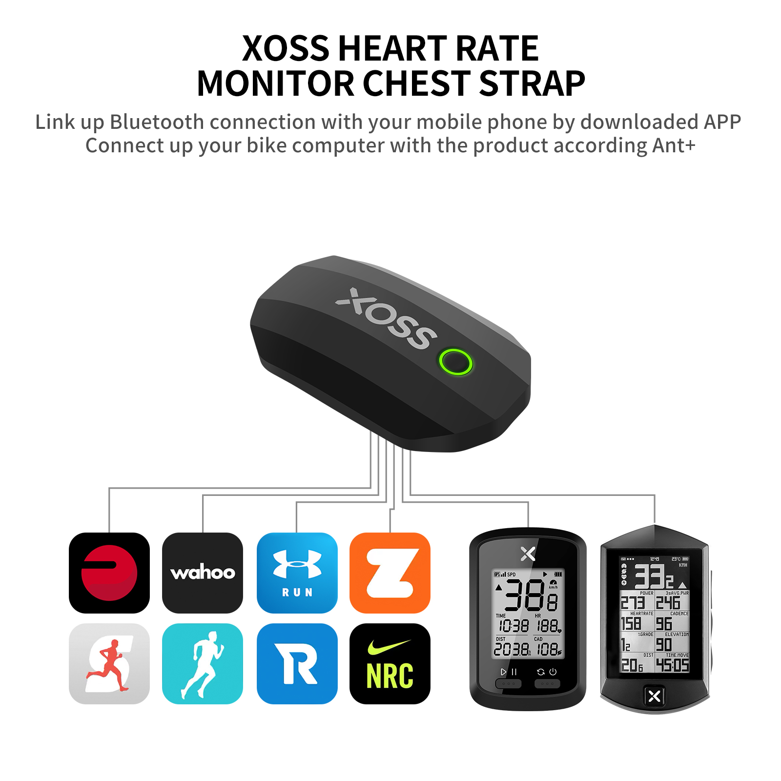 Xoss x1 cinta no peito monitor do sensor de freqüência cardíaca bluetooth ant + saúde sem fio inteligente bicicleta sensor