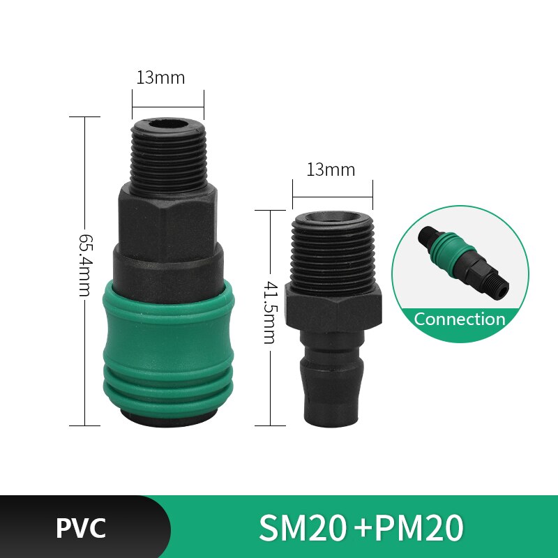 2PCS PVC Pneumatic fitting High pressure coupling Air Hose Quick compressor connector Thread Pneumatic Quick Coupling: SM20-PM20