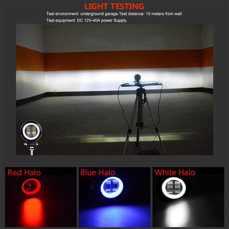 Luz led de trabajo redonda y cuadrada, barra de luces antiniebla de Ojos de Ángel de 3 pulgadas, 12V y 24V, focos para coche, motocicleta, camión todoterreno
