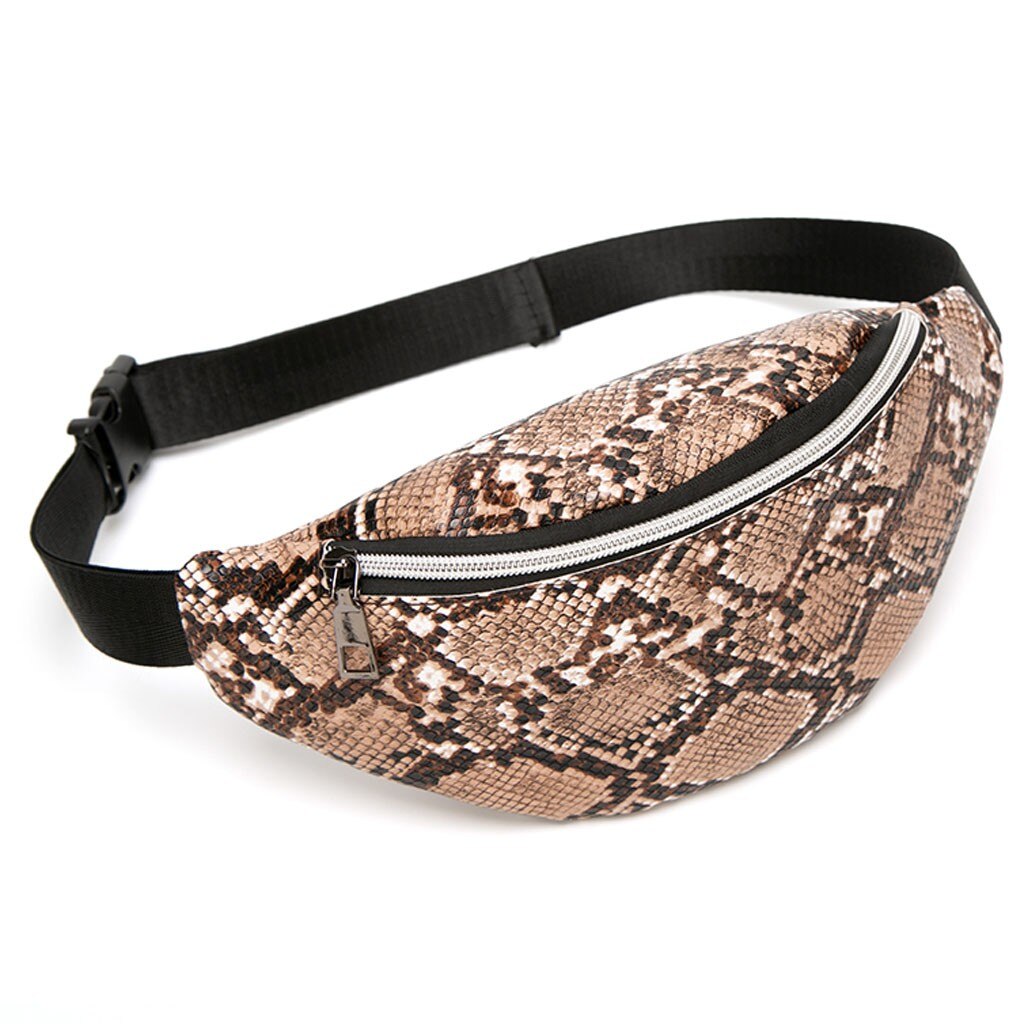 Women Waist Bags fanny pack Serpentine leather pouch Belt Purse Pouch Mobile Phone nerka kidney chest bag sac banane femme: Brown