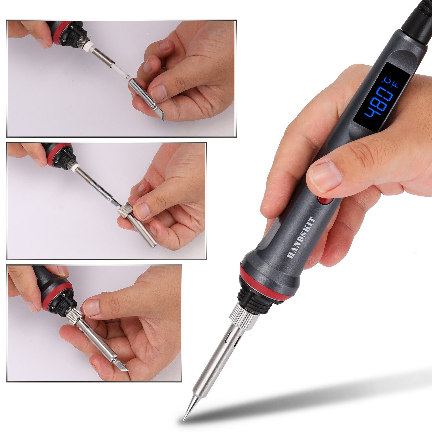 90W LED Digital Soldering Iron Set Adjustable Temperature Electric Soldering Iron 4 Wire Core Welding Tools with Automatic Sleep