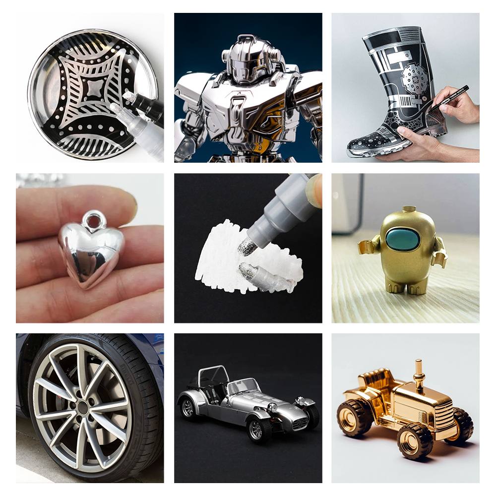 1 pennarello cromato a specchio, penna per vernice riflettente permanente in rame, oro, nastro, per pittura fai da te in vetro modello metallo