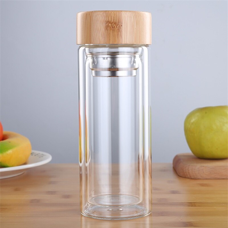 Zooobe 350/450ml dobbeltvandsglasflasker med rustfrit stålfilter og bambuslåg te-infusionsglasglasflaske