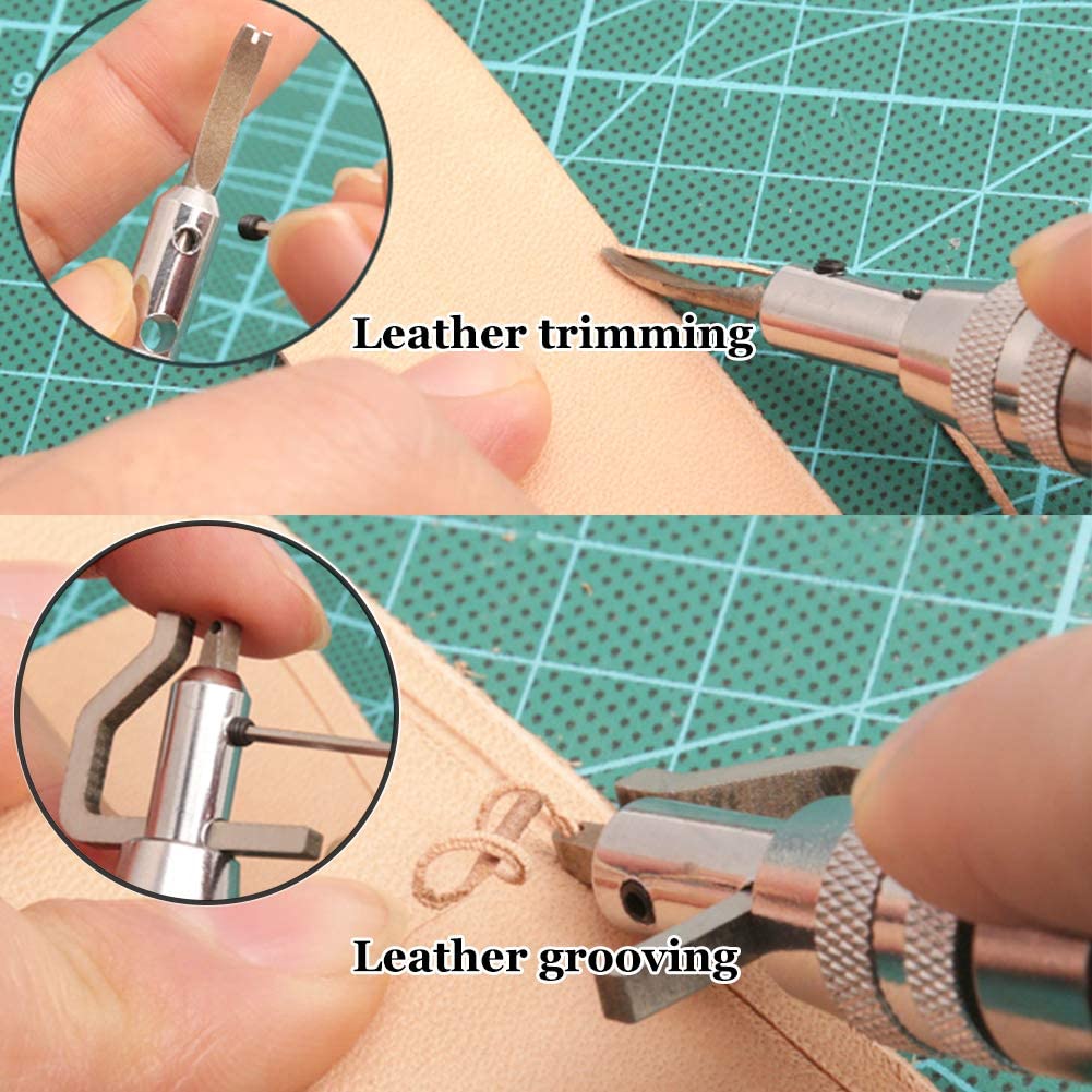 LMDZ 7 in 1 DIY Adjustable Leather Stitching Groover Skiving Edge Beveler Tools For Leathercraft Sew Crease Grooving Tool