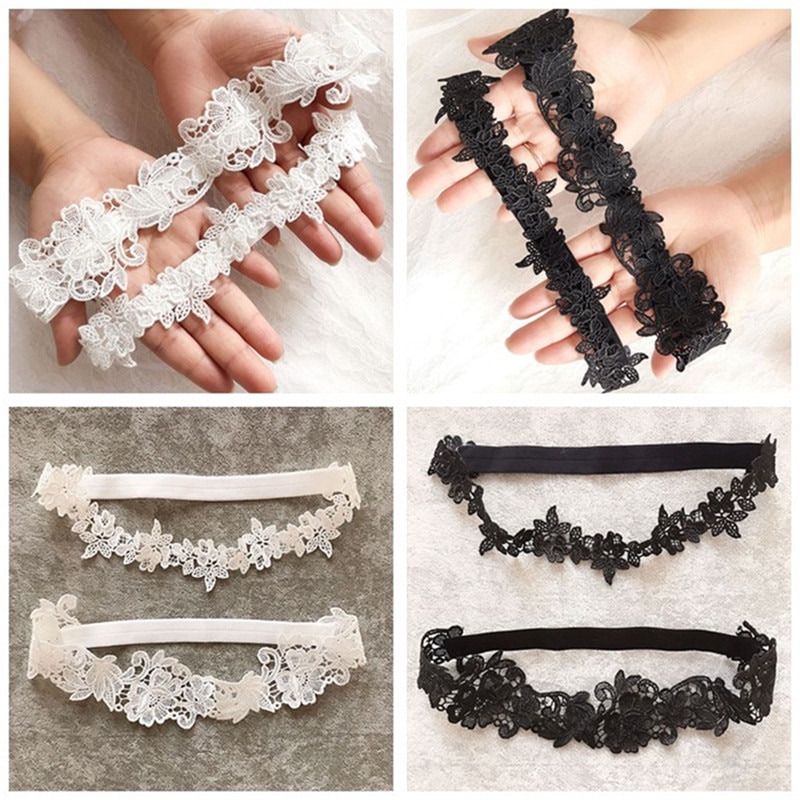 Conjunto de anillos para el muslo de encaje Floral bordado para mujer, banda elástica decorativa para boda y graduación, Color sólido, ligas de pierna sin costuras huecas