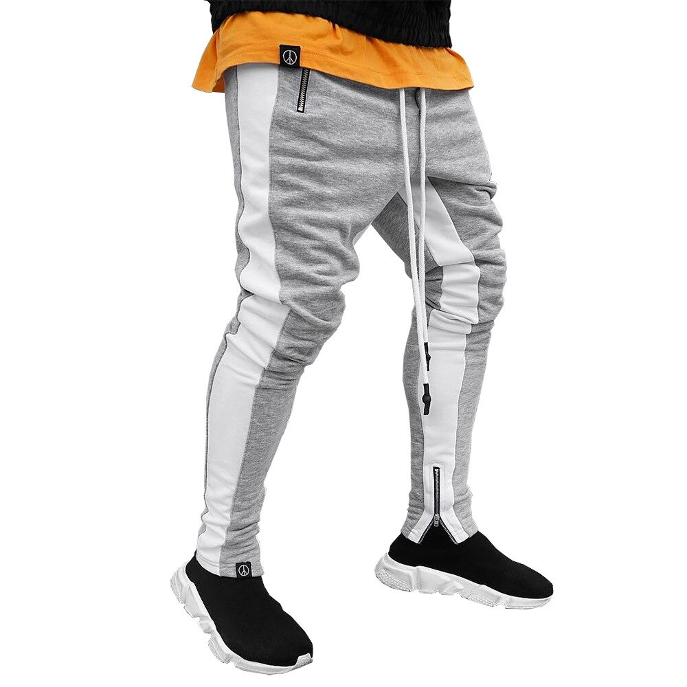 Mens Joggers Casual Pants Fitness Men Sportswear Tracksuit Bottoms Skinny Sweatpants Trousers Black Gyms Jogger Track Pants: XL / Grey White