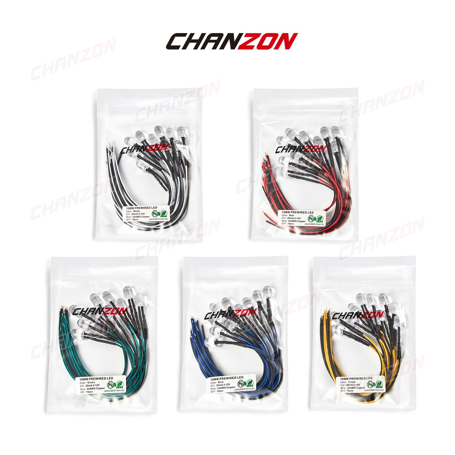 10pcs Bright 10mm Prewired LED 5V 6V 9V 12V Light Beads White Red Green Blue Yellow Emitting Diode Pre Wired Cable DIY Lamp Bulb