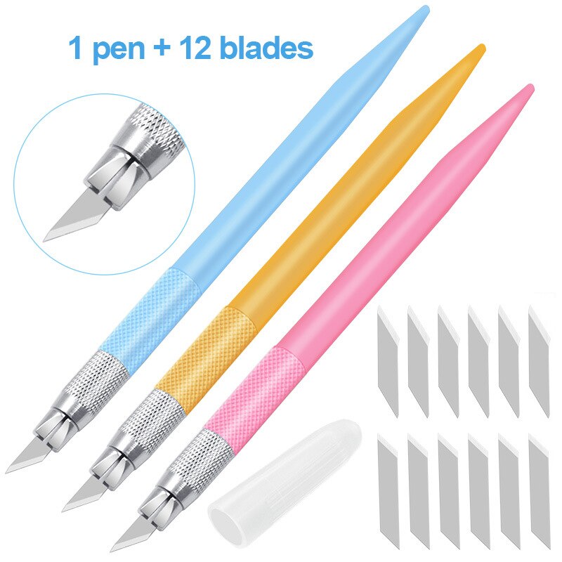 12 Stuks Messen Multifunctionele Vleesmes Scrapbook Sticker Pincet Kleur Non-Slip Handvat Papier Snijden Mes Briefopener