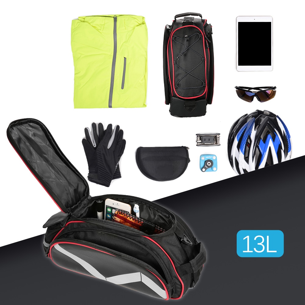 Fietstas multifunctioneel 13l fiets achterzitje fietsmand bagagedrager kofferbaktas schoudertas mtb zadeltas