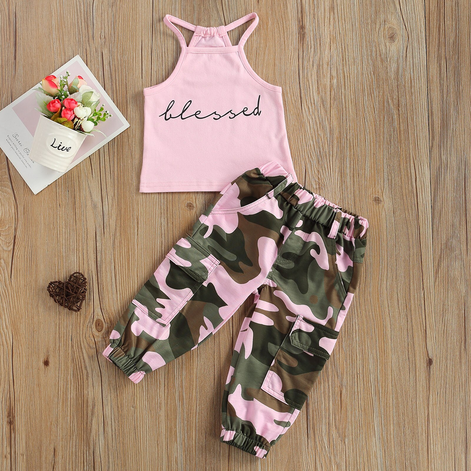 Sport 1-6y småbørn børn baby pige tøj 2 stk outfits ærmeløs t-shirt+camouflage bukser sommer bomulds sæt