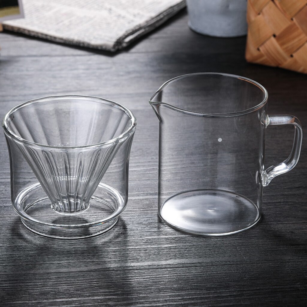 Pour Over Coffee Maker Glass Coffee Dripper Cup Reusable 1-2 Cups Coffee Mug Cafe and Office Use BPA Free