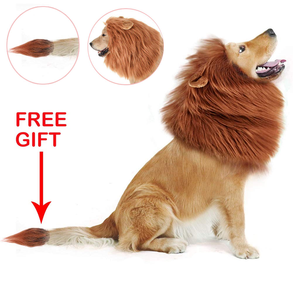 Peluca de Melena De León para perro, ropa de Cosplay con cola para perros, gato, decoración para , peluca, sombrero, disfraz, juguete, accesorios para mascotas