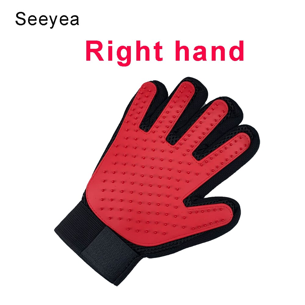 Seeyea-guante de aseo para mascotas, cepillo de silicona para quitar el pelo de gatos, peines de limpieza, guantes de masaje para el cuidado de gatos: Ri-Red-Hair Hand