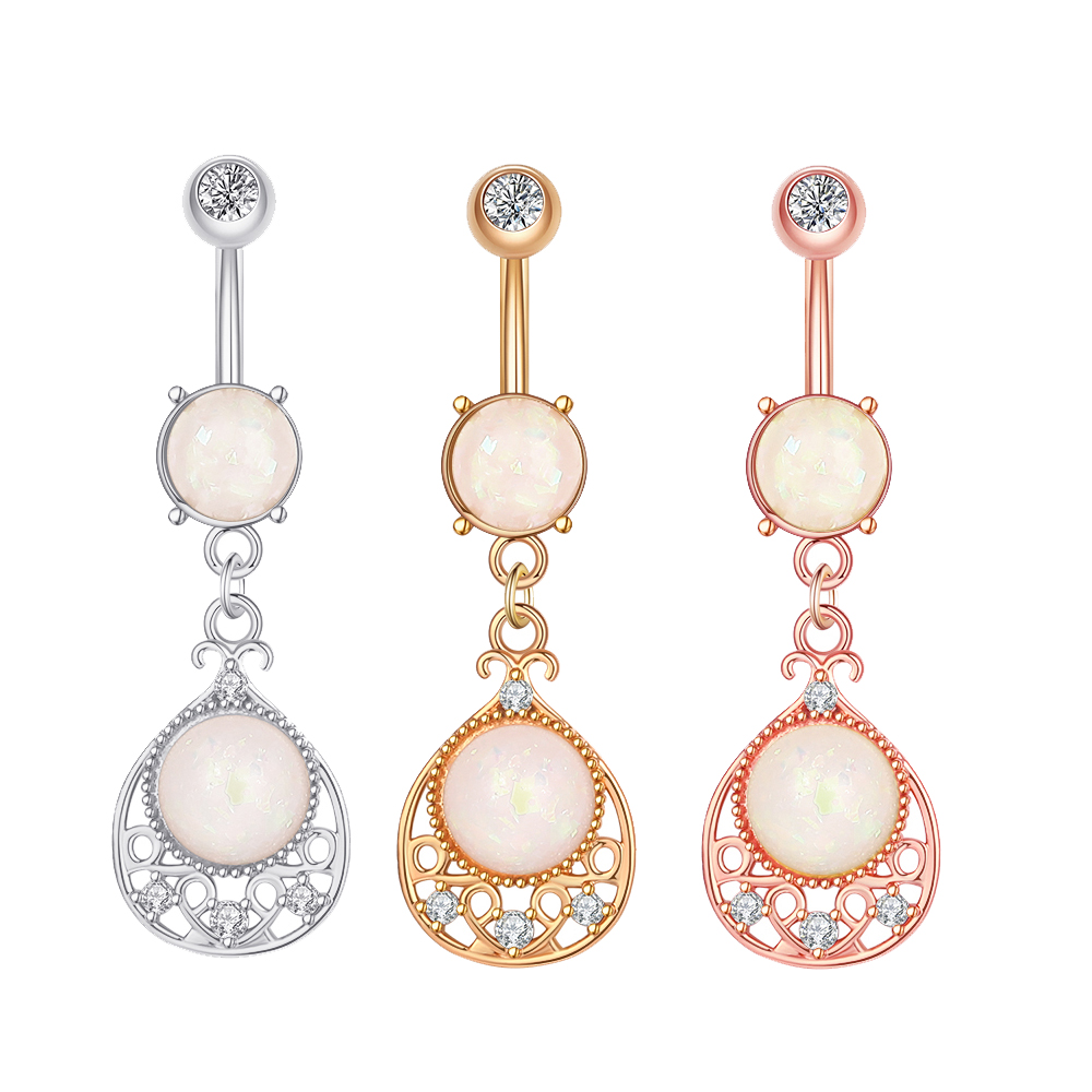 1PC Gold Color Series Crystal Belly Button Rings Snake Flower Heart Belly Ring for Women Stainless Steel Dangled Navel Piercing: green / Antique Copper Plated