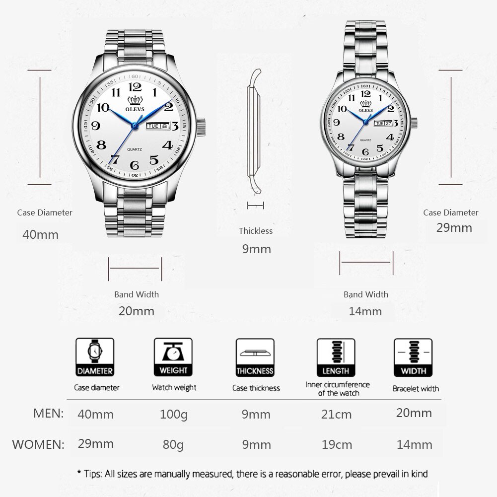 Olevs Koppels Horloges Waterdicht Roestvrij Stalen Band Zijn En Haar Reader Quartz Horloge Set Voor Liefhebbers Een Paar