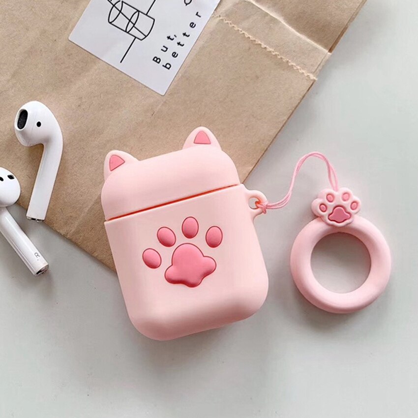 Per airpods 2 Caso Sveglio Del Fumetto Del Gatto Coperchio di Protezione con una Bella cordino Caso della copertura del silicone Per l'aria baccelli Auricolare Senza Fili capa