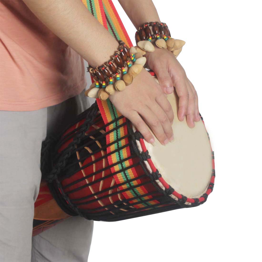 Håndklokker håndlaget nøtteskallarmbånd håndklokke til djembe afrikansk tromme conga perkusjonstilbehør musikkinstrument