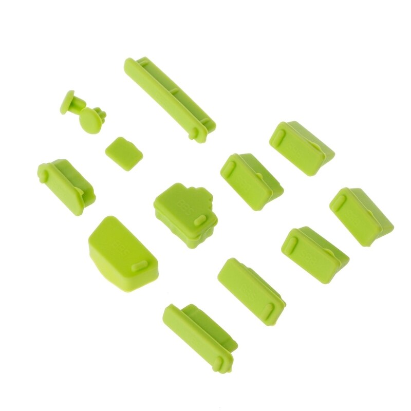 13 Stks/set Anti Stof Plug Voor Laptop Siliconen Cover Stopper Laptop Stof Plug Laptop Stofdicht Usb Stof Plug Computer Accessoires: green